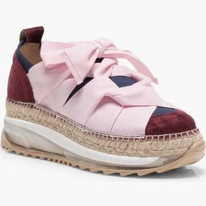 Free People Chapmin Espadrille Sneaker, pink/burgundy/navy, size 7